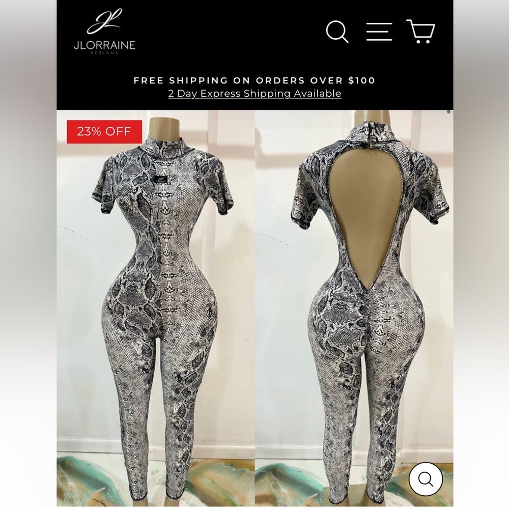 JLorraine Snake-Print Short Sleeve Cutout Jumpsuit - Gray